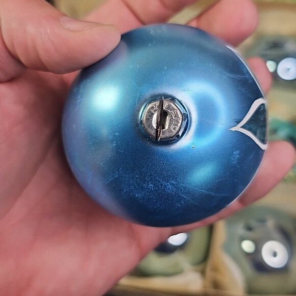 Poland Santa Land 1950s 1960s 12pcs Christmas Ornaments Blue Glass With BOX READ - Picture 8 of 16